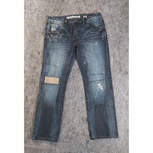 Grindhouse Jeans Mens 38x32 Blue Leather Patches Studs Skater Grunge Baggy Biker